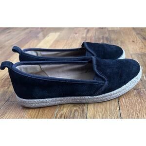 Clarks Shoes Womens Size 8 Black Suede Espadrille Slip On Comfort Foam Sole